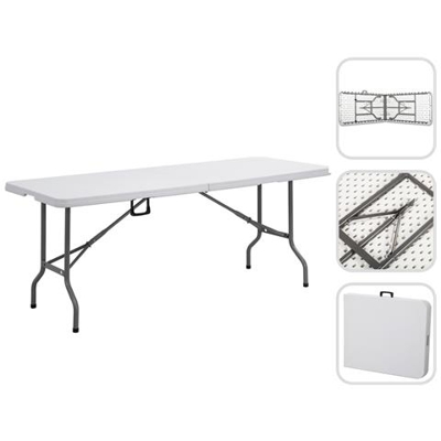 Tavolo Portatile Pieghevole, Tavolo Trasportabile, 240 X 76 Cm, Bianco, Pieghevole A Metìê, Materiale: Hdpe