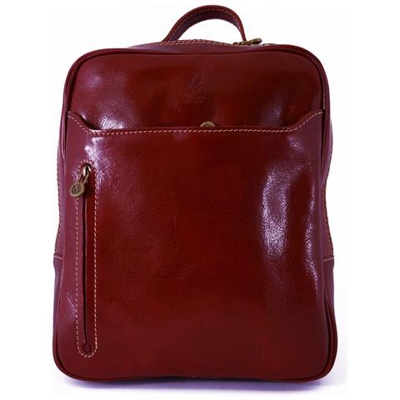 Zaino In Vera Pelle Con Tasche Frontali Colore Rosso - Pelletteria Toscana Made In Italy - Zaino