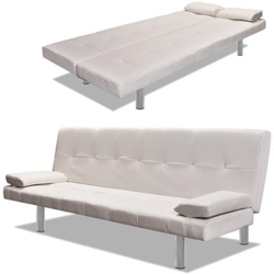 Divano Letto con 2 Cuscini Similpelle Regolabile Bianco Crema precio