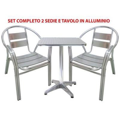 Set Completo Salotto In Alluminio 2 Sedie E Tavolo Per Casa Balcone Bar