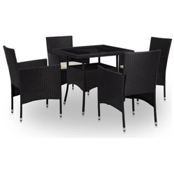 Set Mobili Da Pranzo Per Giardino 5 Pz Polyrattan Nero E Vetro precio