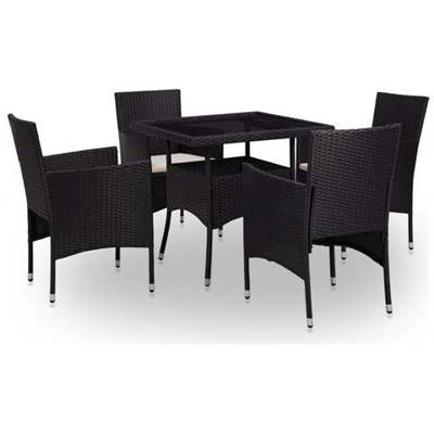 Set Mobili Da Pranzo Per Giardino 5 Pz Polyrattan Nero E Vetro