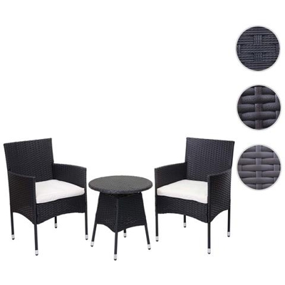 Salottino Polyrattan Hwc-g27 Tavolino Con 2x Poltrone Antracite Cuscini Avorio