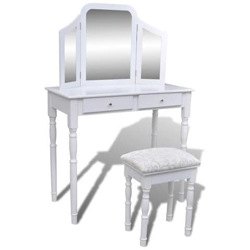 Toeletta Spogliatoio Con Specchio E Sgabello 3-in-1 2 Cassetti Bianco en oferta