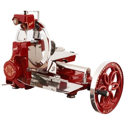 Affettatrice a volano B114 per Salumeria colore rosso profili dorati - lama 319 mm - Con TAG NFC Per Certificato di autenticit? - Made in Italy