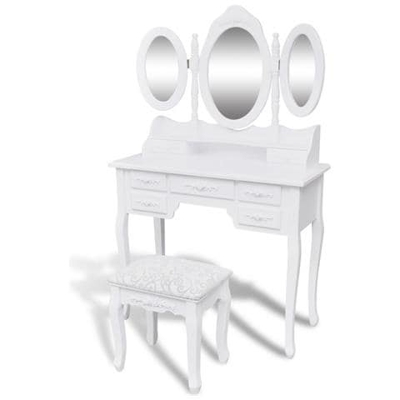 Tavolo Da Trucco Con Sgabello E 3 Specchiere