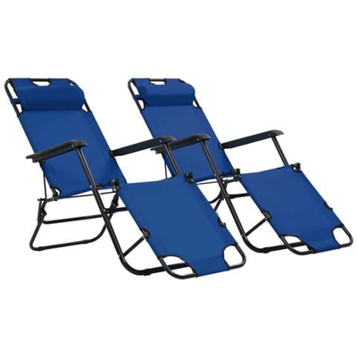 Lettini Prendisole 2 Pz Pieghevoli Con Poggiagambe Acciaio Blu