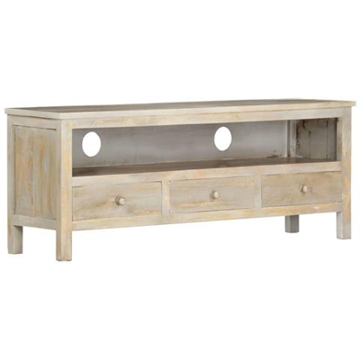 Mobile Porta Tv Grigio 120x30x45 Cm In Legno Massello Di Mango