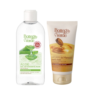 Offerta ALOE - Gel detergente mani (100 ml) - NO ACQUA + Argan del Marocco - Crema mani (75 ml)