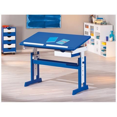 Scrivania Con Piano Inclinabile, Regolabile In Altezza - Bianco / blu