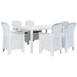 Set Pranzo Da Giardino 7 Pz In Plastica Stile Rattan Bianco características