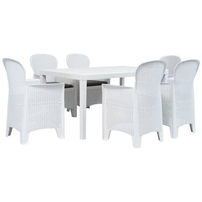 Set Pranzo Da Giardino 7 Pz In Plastica Stile Rattan Bianco