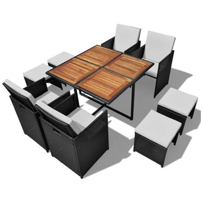 Set Da Pranzo All'aperto 21 Pezzi Polyrattan Legno Acacia Nero