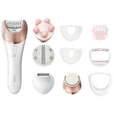 Epilatore tradizionale Satinelle Prestige Pedi con accessorio esfoliante pedicure, dischi in ceramica, w&d, cordless, ricaricabile, opti light, testina massaggiante, testina di rasatura, testina per utilizzo su viso, testina per utilizzo su aree delicate, skin stretcher, testina trimmer, spazzola es