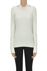 Ribbed viscose-blend knit pullover en oferta