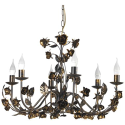 Lampadario 6 Luci In Metallo Avorio Spennellato Oro Decorato Con Rose precio
