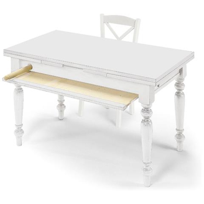 Tavolo Allungabile 140x80 Con Asse Pasta In Legno Colore Bianco Opaco