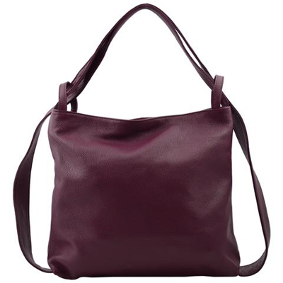 Shopper Zaino In Vera Pelle Colore Rosso Borgogna - Pelletteria Toscana Made In Italy - Borsa Donna