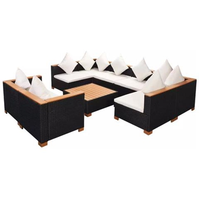 Set Divani Da Giardino 27 Pz In Polirattan E Legno Wpc Nero