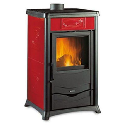 Stufa a Legna Rossella Plus Liberty Rivestimento in Maiolica Potenza Termica Nominale 8 KW Colore Bordeaux