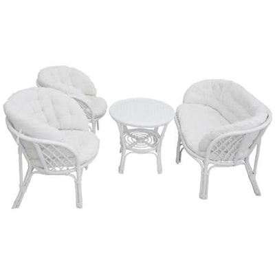 Set Completo Salotto In Vimini Bambã¹ E Rattan Luna Bianco
