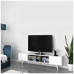 Mobile Porta Tv Dore Moderno, Con Ante, Ripiani, Da Salotto, Bianco, Noce In Legno, 160 X 29,7 X 40,6 Cm precio