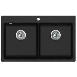 Lavandino Cucina Granito Nero Lavello Doppio Con Montaggio Sopra en oferta