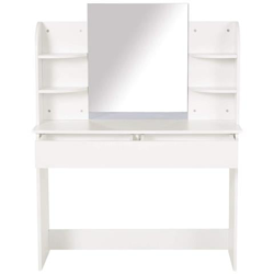 Tavolo Postazione Da Trucco Toeletta Con 2 Mensole E Specchiera In Legno Bianco 108 X 40 X 142cm en oferta