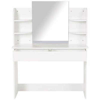 Tavolo Postazione Da Trucco Toeletta Con 2 Mensole E Specchiera In Legno Bianco 108 X 40 X 142cm