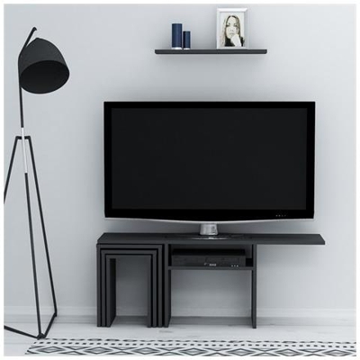 Mobile Porta Tv Peri Con Tavolino Da Caffè, Ante, Ripiani, Da Soggiorno, Antracite In Legno, 120,6 X 29,5 X 49 Cm
