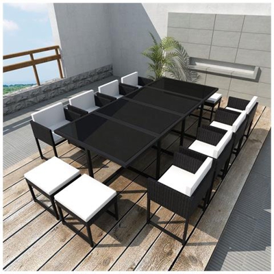 Set Tavolo E Sedie Per Esterni 33 Pz In Polirattan Leggero Nero