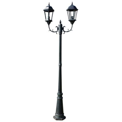 Lampione da Giardino 2 Bracci 230 cm Verde Scuro / Nero Alluminio
