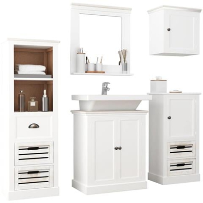 Set Arredo Da Bagno 5 Pz In Legno Massello Bianco