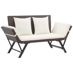 Panchina Da Giardino Con Cuscini 176 Cm Marrone In Polyrattan características
