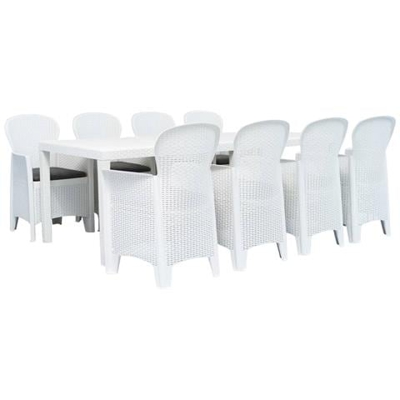 Set Pranzo Da Giardino 9 Pz In Plastica Stile Rattan Bianco