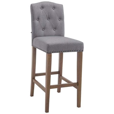 Sgabello Bar E Cucina Louise Chesterfield I Sgabello Alto Imbottito in Tessuto I Sgabello Capitonné Design Elegante I Sedia Bancone Cucina Grigio Chiaro Base Chiaro Antico