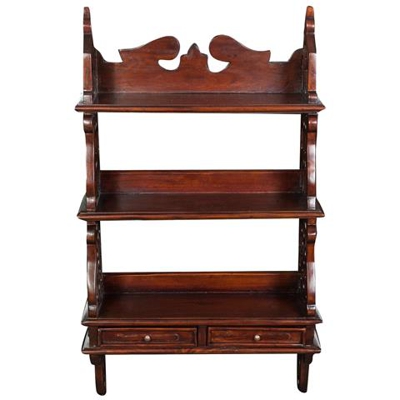 Mensola Etagere A Muro In Legno Massello Di Mogano Finitura Noce 52x20x90 Cm