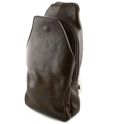 Zaino Monospalla In Vera Pelle Con Tasca Frontale Colore Moro - Pelletteria Toscana Made In Italy - Zaino