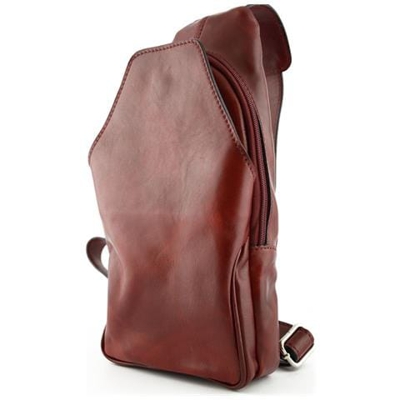 Zaino Monospalla In Vera Pelle Con Tasca Frontale Colore Rosso - Pelletteria Toscana Made In Italy - Zaino