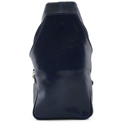 Zaino Monospalla In Vera Pelle Con Tasca Frontale Colore Blu - Pelletteria Toscana Made In Italy - Zaino precio