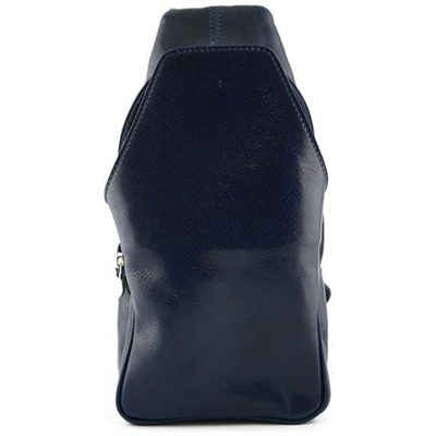 Zaino Monospalla In Vera Pelle Con Tasca Frontale Colore Blu - Pelletteria Toscana Made In Italy - Zaino