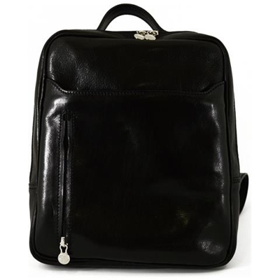 Zaino In Vera Pelle Con Tasche Frontali Colore Nero - Pelletteria Toscana Made In Italy - Zaino