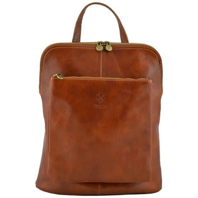 Zaino Tracolla In Vera Pelle Colore Cognac - Pelletteria Toscana Made In Italy - Zaino