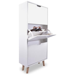 Scarpiera Design In Legno A 3 Ripiani Bianca Con Piedi In Legno Di Pino en oferta