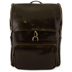 Zaino In Pelle Vera, Chisura Con Zip E Moschettone Colore Moro - Pelletteria Toscana Made In Italy - Zaino en oferta