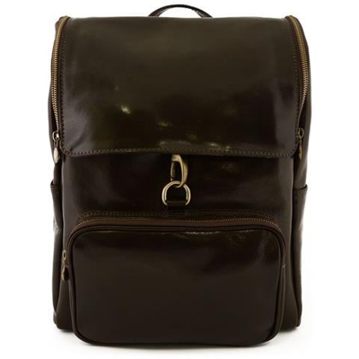 Zaino In Pelle Vera, Chisura Con Zip E Moschettone Colore Moro - Pelletteria Toscana Made In Italy - Zaino