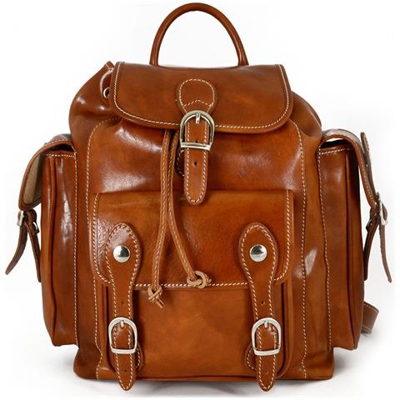 Zaino Uomo In Vera Pelle Colore Cognac - Pelletteria Toscana Made In Italy - Zaino