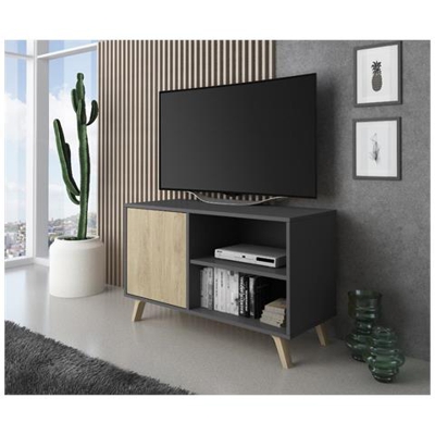 Mobile Tv 100 Con Porta Sinistra, Soggiorno, Modello Wind, Struttura Colore Grigio Antracite, Porta Puccini, Misure 92x40x40x57cm Di Altezza.