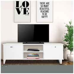 Mobile Porta Tv Ardin Moderno, Con Ante, Ripiani, Da Salotto, Bianco In Legno, 140 X 30 X 43 Cm características