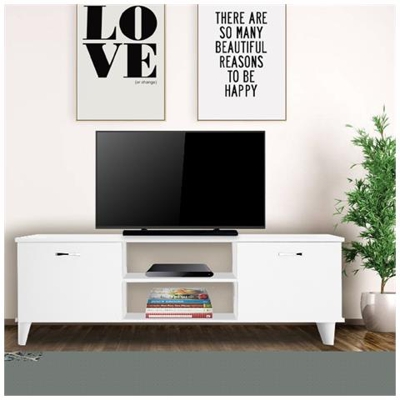 Mobile Porta Tv Ardin Moderno, Con Ante, Ripiani, Da Salotto, Bianco In Legno, 140 X 30 X 43 Cm